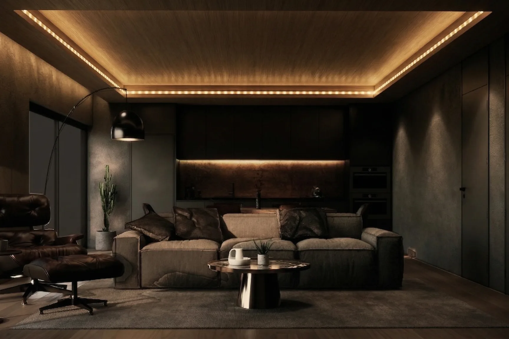 modular lighting system installed on ceiling in modern home interior